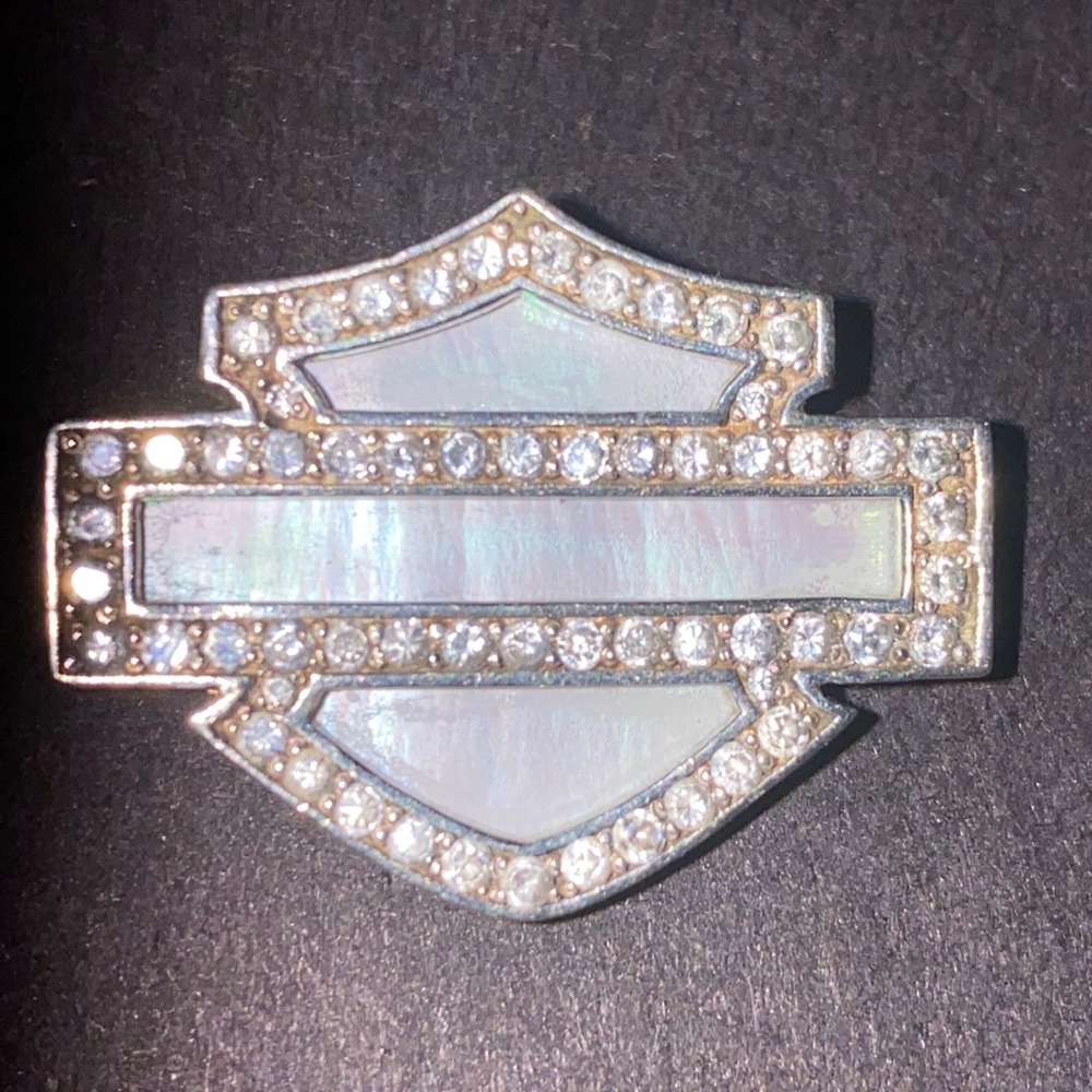 Harley Davidson pendant ( ONLY)sterling silver, mother of pearl and framed in cz